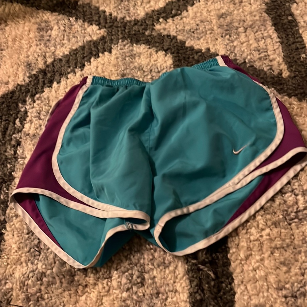 Blue, white and purple Nike shorts